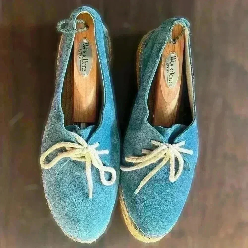 Blue suede women’s lace up espadrilles from Spain EUR size 41, US size 9.5